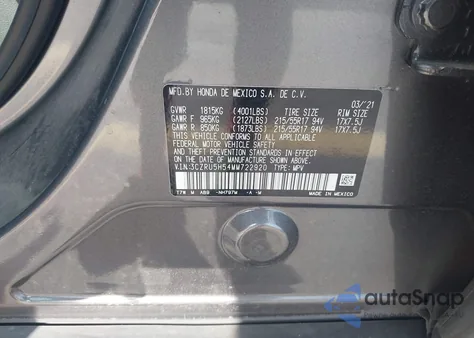 2021 Honda Hr-V 2Wd Ex from USA, damaged, VIN 3CZRU5H54MM722920